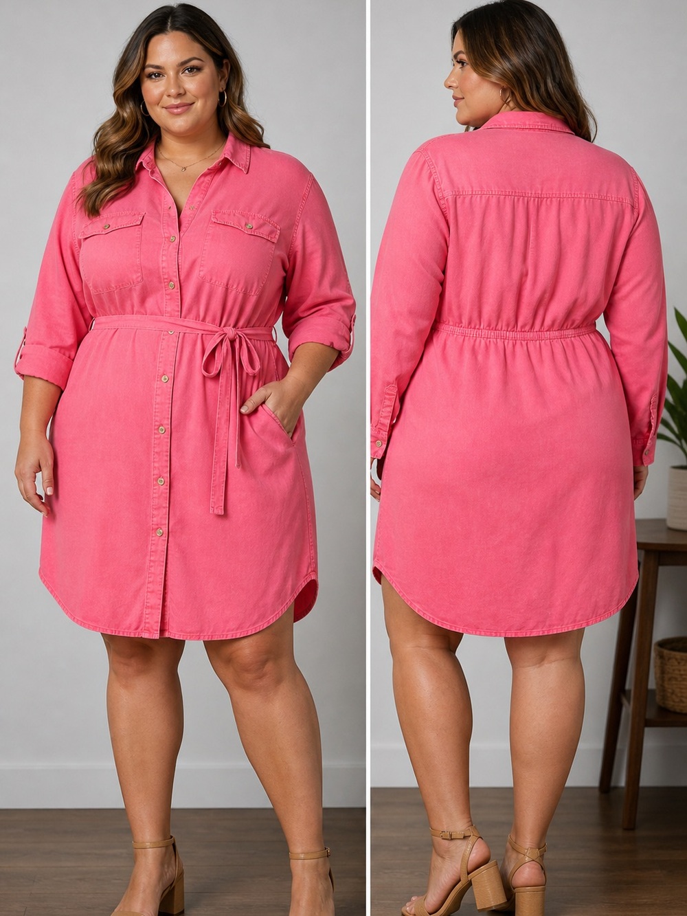Terra & Sky Pink Button-Front Shirt Dress